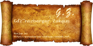 Günszberger Zakeus névjegykártya